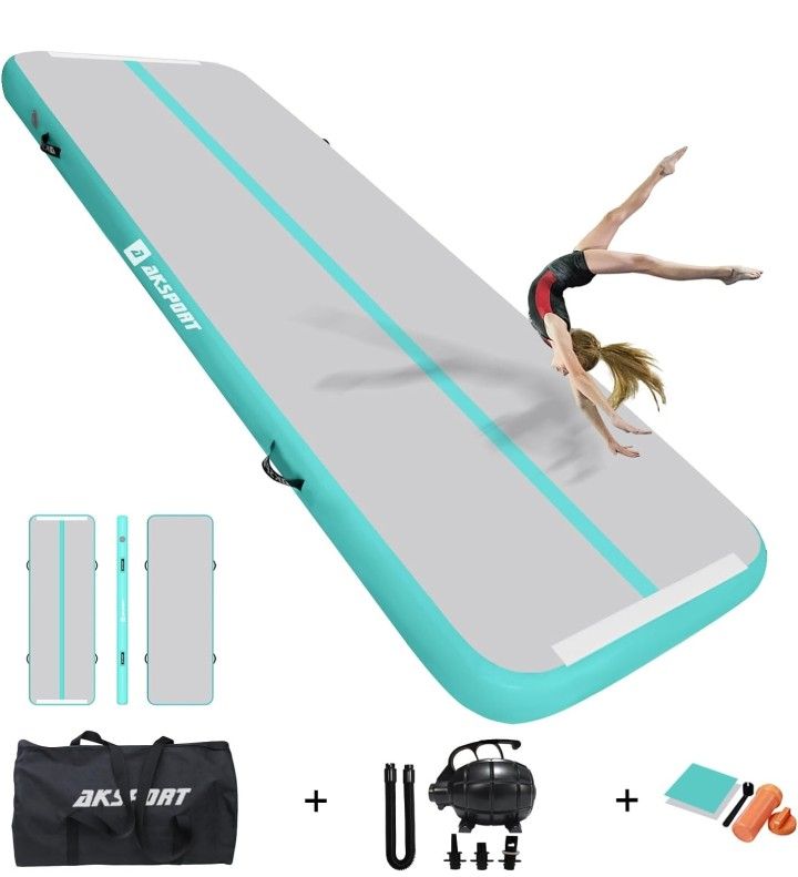 AKSPORT Air Mat Tumble Track 10ft 13ft 16ft 20ft Inflatable Gymnastics Mat Air Tumbling Mat with Air Pump for Home Use/Tumble/Gym/Training/Cheerleadin