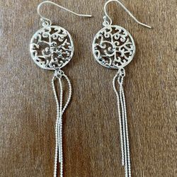 925 Sterling Silver Diamond Cut Dangle Earrings 