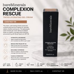 bareMinerals Complexion Rescue Tinted Hydrating Gel Cream SPF 30 – Chestnut 09 | 15ml / 0.5 fl oz | Travel Size