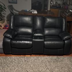 Sofa with Matching Loveseat Both Powered Black Leather-look With USB Ports On Each Side 