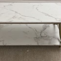 Marble White And Gold 2 Layer Coffee Table