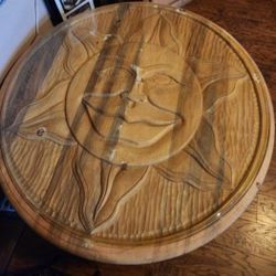 Hand Carved Wooden Table Round With Option Iron Base