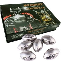 Brand New Whisky Stones Stainless Steel Footballs, Gifts from Daughter, Wife, Son. Reusable Chilling Rocks Ice Cubes Beer Chillers Cool Birthday Gift 