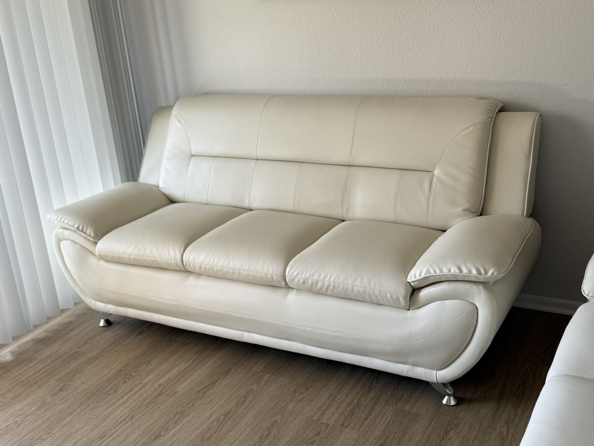 White Faux Leather Sofa