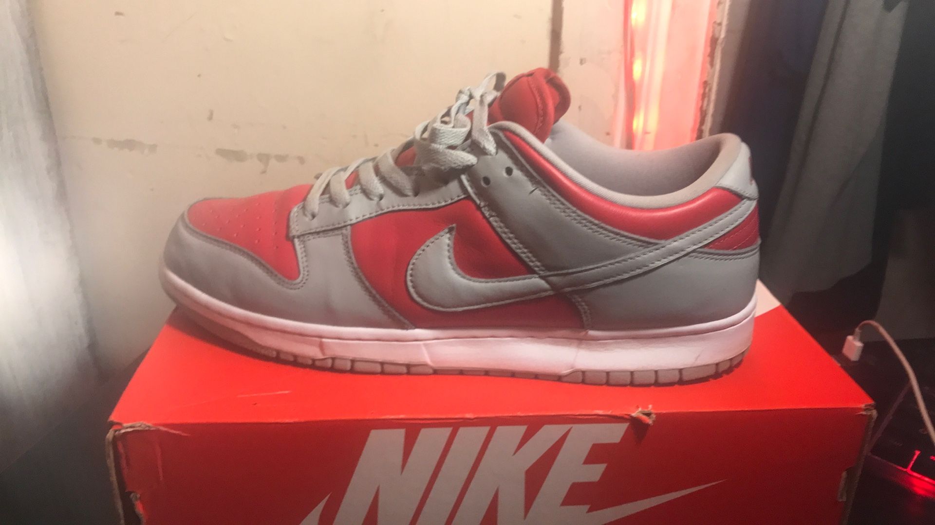 ultraman nike dunk lows, red/grey size 12