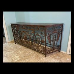 High-End Century Furniture Ornate Wrought Iron Console Table (Lion Heads)
