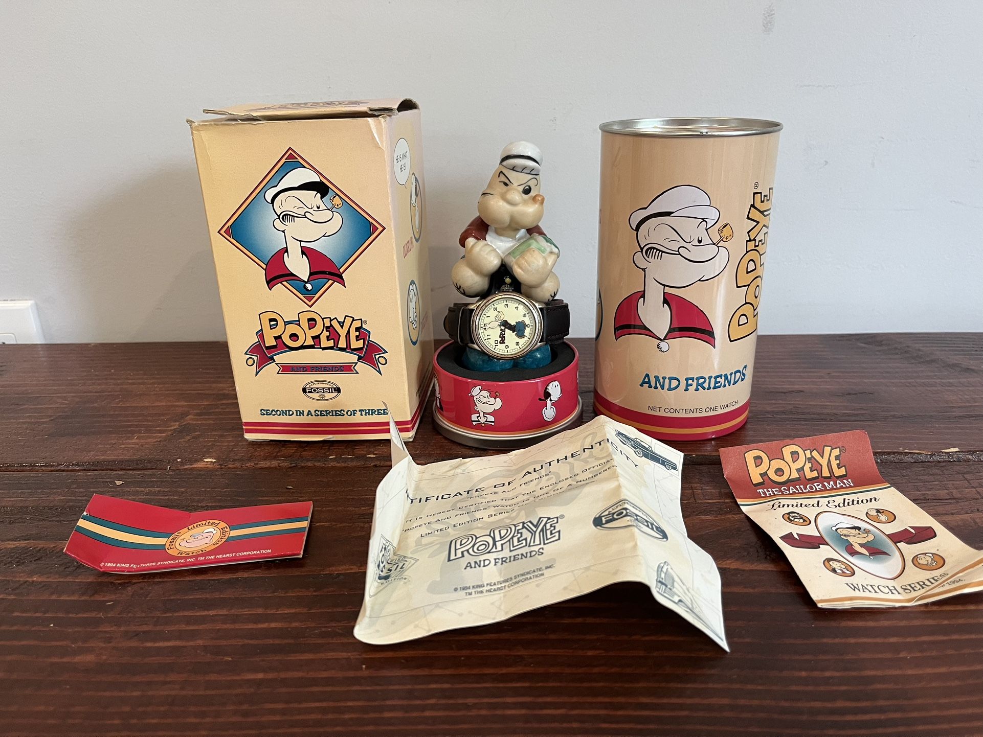 Popeye Fossil Watch Figurine Series COA Limited Vintage 90s 1994 Never Worn