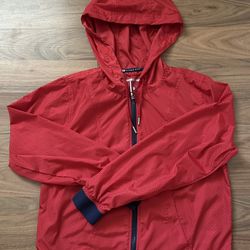 Tommy Hilfiger Women's Red Windbreaker Zip Up Hooded Jacket Size S