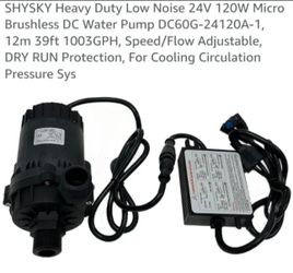 SHYSKY Heavy Duty Low Noise 24V 120W Micro Brushless DC Water Pump DC60G-24120A-1, 12m 39ft 1003GPH, Speed/Flow Adjustable, DRY RUN Protection, For Co