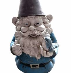 Cute little gnome that needs a new paint job has a small crack on his elbow can’t see