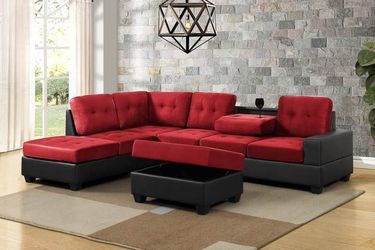 HEIGHTS RED/BLACK RESERVIBLE SECTIONAL WITH STROGE OTTOMAN