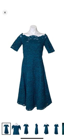 Maggy London dark teal lace off the shoulder midi dress size 8