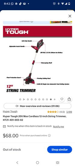 Hyper Tough 20V Max Cordless 12-inch String Trimmer, HT21-401-003-02