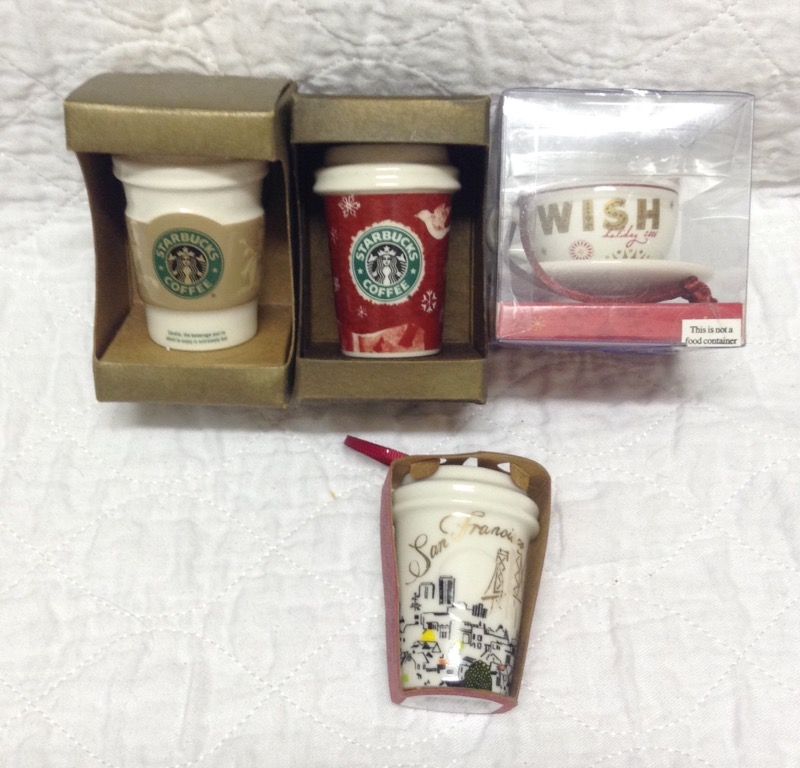4 Starbucks Christmas ornaments NEW