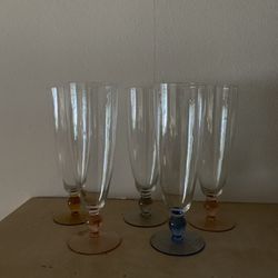 Vintage 1959 Pilsner Ball Colored Stem/Base Glasses - Set Of 5 - 9-1/4”