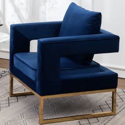 Velvet Upholstered Arm Chairs Accent Chair with Gold Metal Base