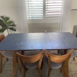 Blue Extendable Dining Table Set w/ 4 Chairs + Bench
