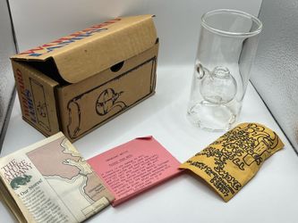 VTG Wolfard Glass Oil Lamp Hand blown 6”clear Lantern Glass wick holder W/Box