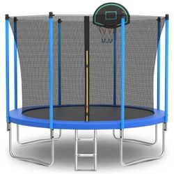10ft Trampoline for Kids with Basketball Hoop and Enclosure Net/Ladder,Blue