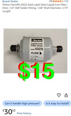Parker Hannifin 032S Gold Label Steel Liquid Line Filter-Drier, 1/4" Odf Solder Fitting, 1.66" Shell Diameter, 3.73" Length