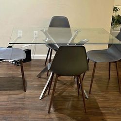 Glass dining table with 4 chair set