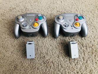 2 Nintendo Gamecube Wavebird Platinum Wireless Controllers W/ Receivers