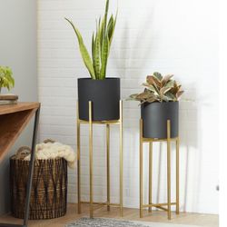 BLACK METAL INDOOR OUTDOOR PLANTER WITH REMOVABLE STAND, SET OF 2 30", 36"H