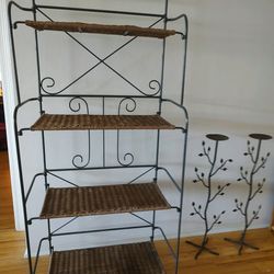Heavy Wicker Bakers Rack - All Shelves Fold Up To Carry Great Condition. 