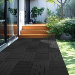 9 PCS Heavy-Duty & Recyclable Wood-Plastic Interlocking Deck Tiles 11.8" x 11.8"- Outdoor and Indoor for Patio, Balcony, Porch, Backyard, Bedroom (Bla