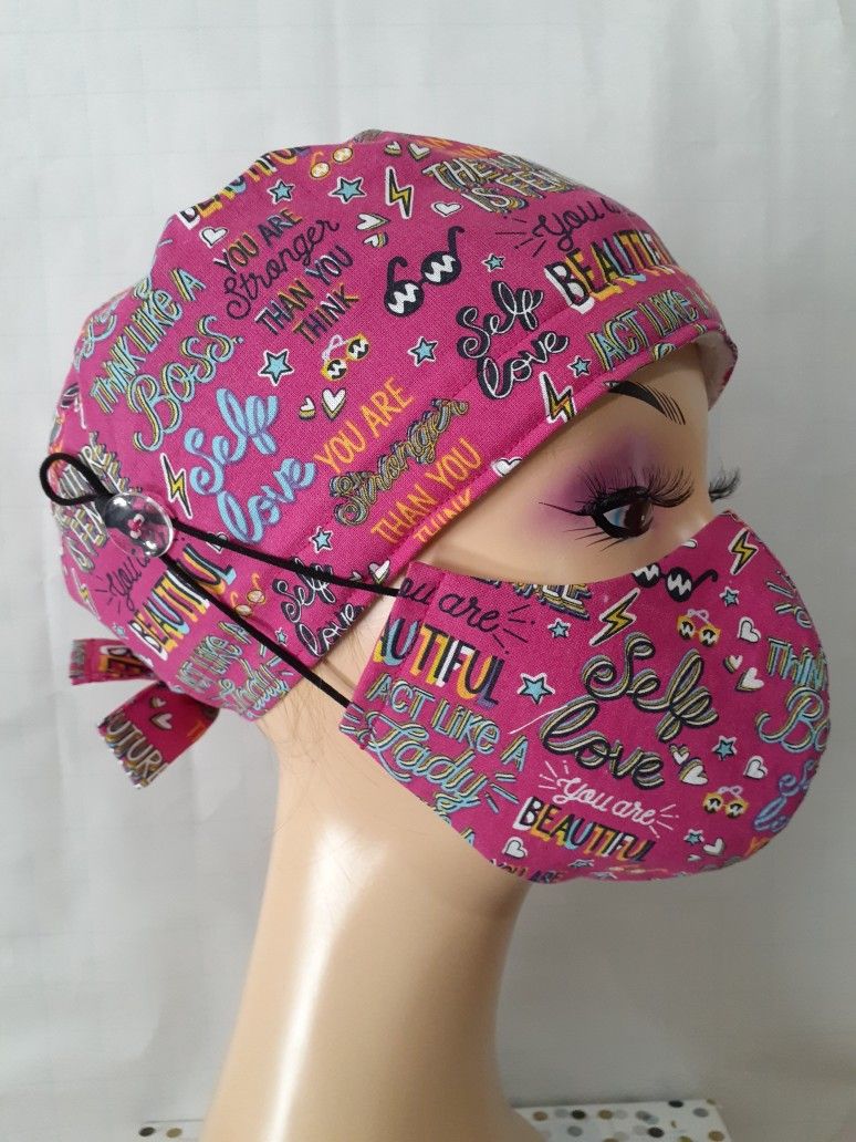 Women's Are Brave Surgical Scrub Caps Set With Sweatbands Doctors Surgical Caps Nurses Scrub Hats Chemo Hats Women's Surgical Hats