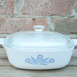 Vintage Corning Corelle Cornflower Blue 1 Qt Square Casserole Dish/Lid 