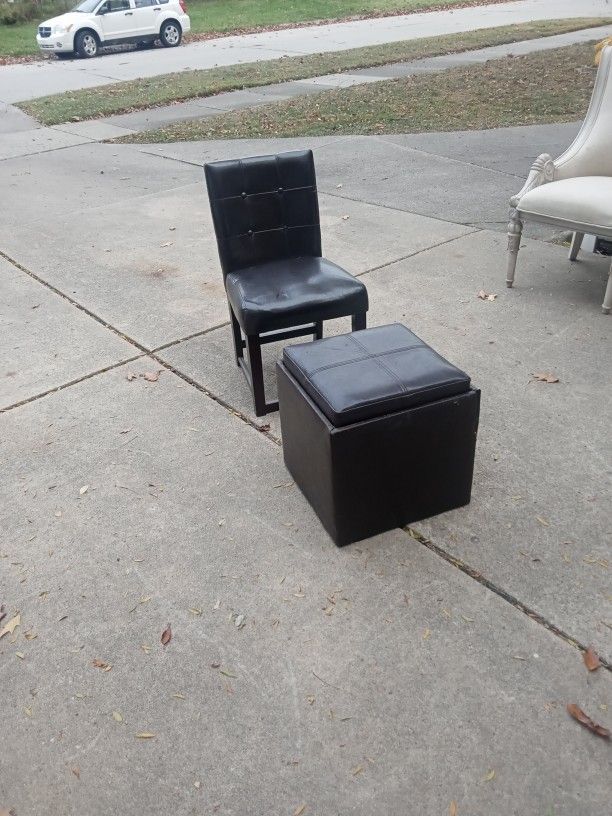 Brown Faux Leather Chair With Matching Foot Stool With Storage 