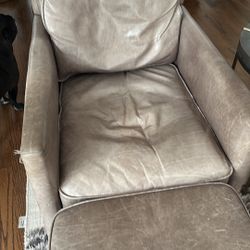 2 Brown leather chairs With ottoman 