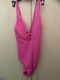 Pink Ribbed One-Piece Swimsuit with Ring Detail