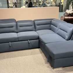 Platiyana Sectional Seating Set - 3-Piece Sectional with Adjustable Headrests Pull-out Bed and Right Chaise with Storage Ottoman