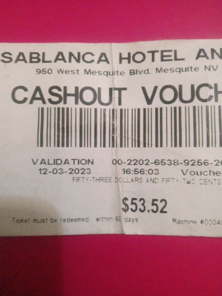 $53.52 Casa Blanca Hotel And Casino Voucher