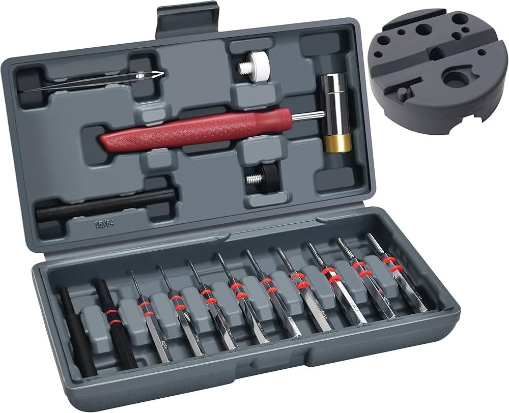Pin Punch Set, Steel Roll Pin Punch Set, Punch Tool, Pin Punches with Replaceable Face Hammer, Made of Solid Material, Mechanical Repair Tool with Ben