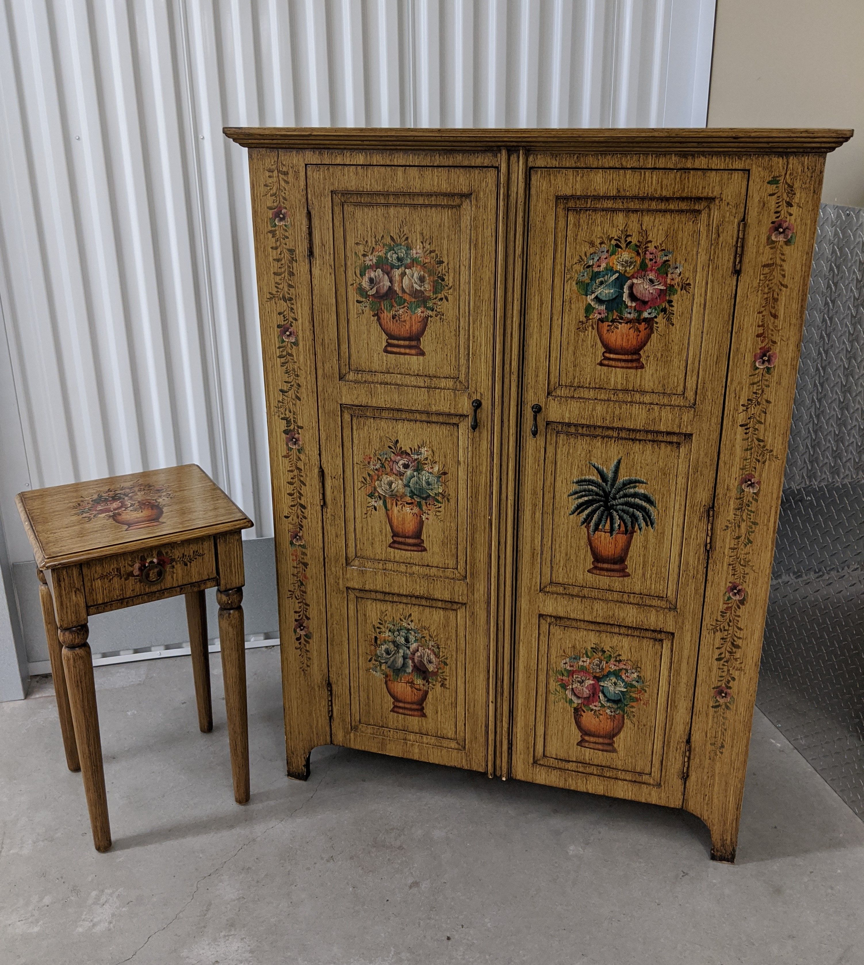 Painted Linen Cabinet Cupboard Chest / Storage Cabinet & Side table