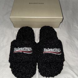 Balenciaga Mens Black Fury Slides Size 10