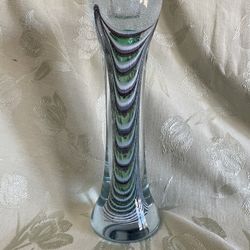 Adam Jablonski Hand Blown Art Glass Candle Holder Swirling Colors And Bubbles Made In Poland