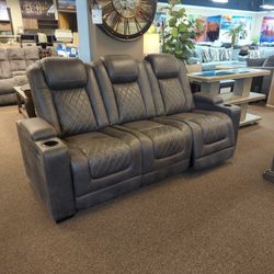 Power Gray Reclining Sofa Polished Microfiber