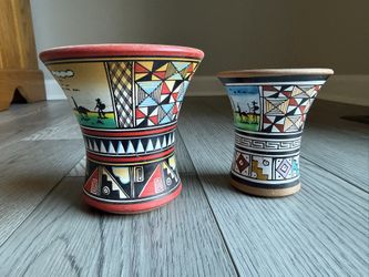 Handcrafted Peruvian Andean Terracotta Kero Vessels 2-Piece Set
