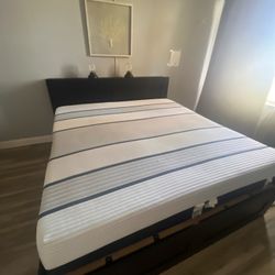 King Size Bed With Shelf Headboard And 4 Storage Drawers