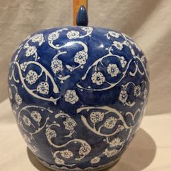 Large Blue & White CHERRY 🍒 BLOSSOM CHINOISERIE  PORCELAIN "GINGER JAR " 10"