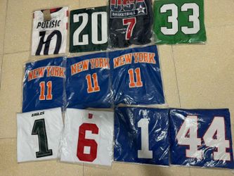 Philadelphia eagles and New York giants and Knick’s  and more jerseys large