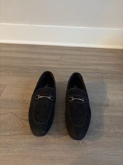 Black Suede Loafers with Silver Bit Hardware