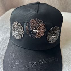 Black Snapback Cap with Flower Face Pins