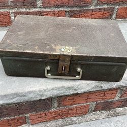 1940s Metal Safety Lock Box Textured Army Green Money / Document Chest Strong Box