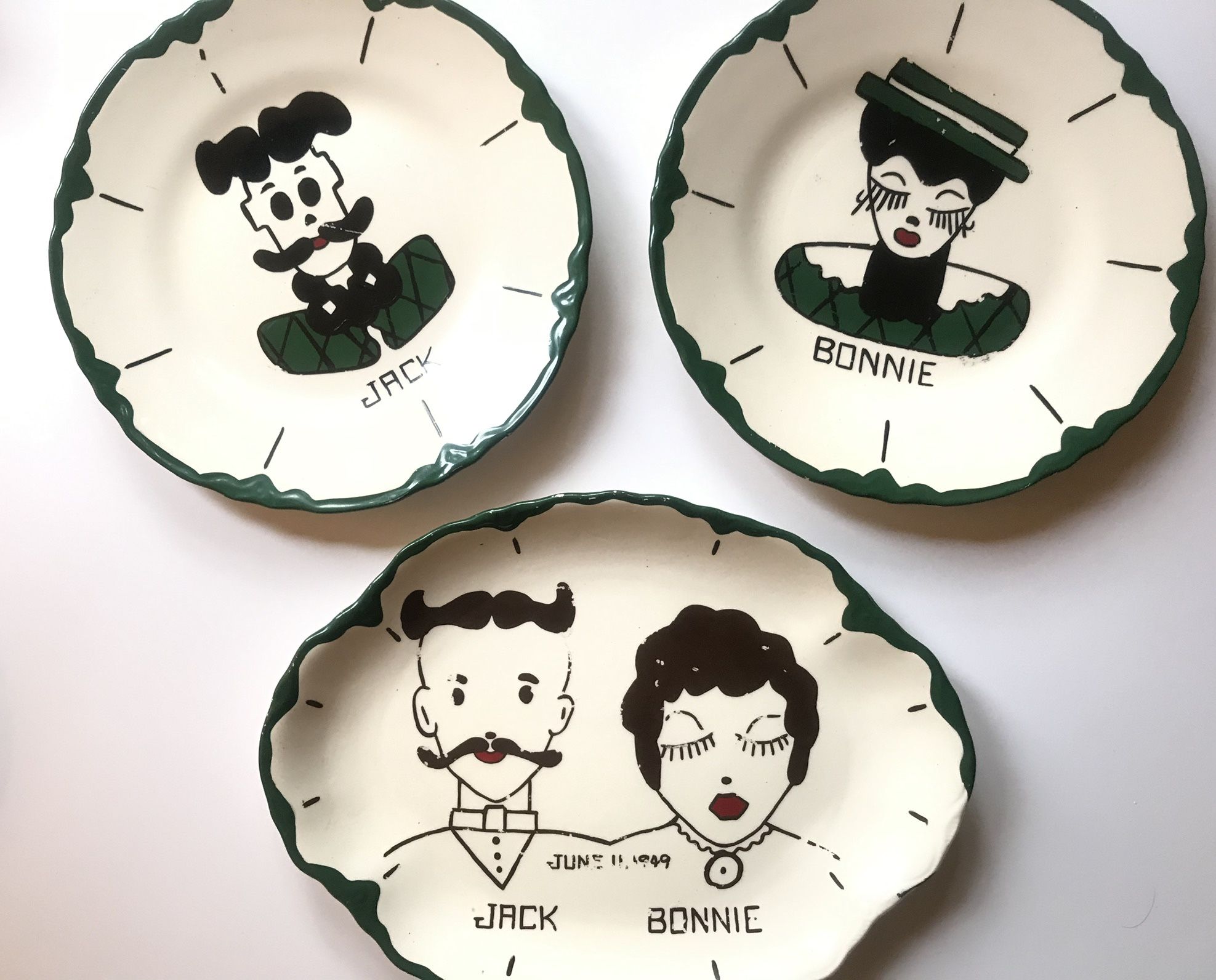 1940s Adorable Vintage Hand Painted Plates and Platter