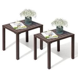New Brown Set of 2 Outdoor Patio Aluminum Side/End Tables
